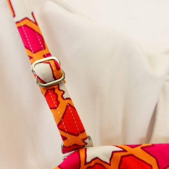 LANDS'‎ END Orange White Tankini 4P SMALL Swimwear Padded Geometric Ruched Strap - Picture 8 of 10